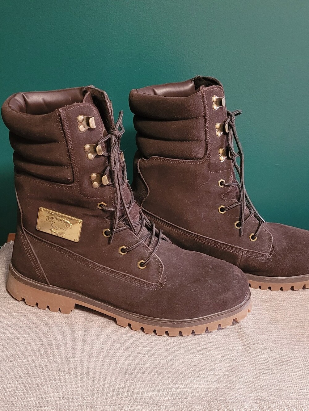 Karl Kani Brown Suede Lace-Up Combat Boots